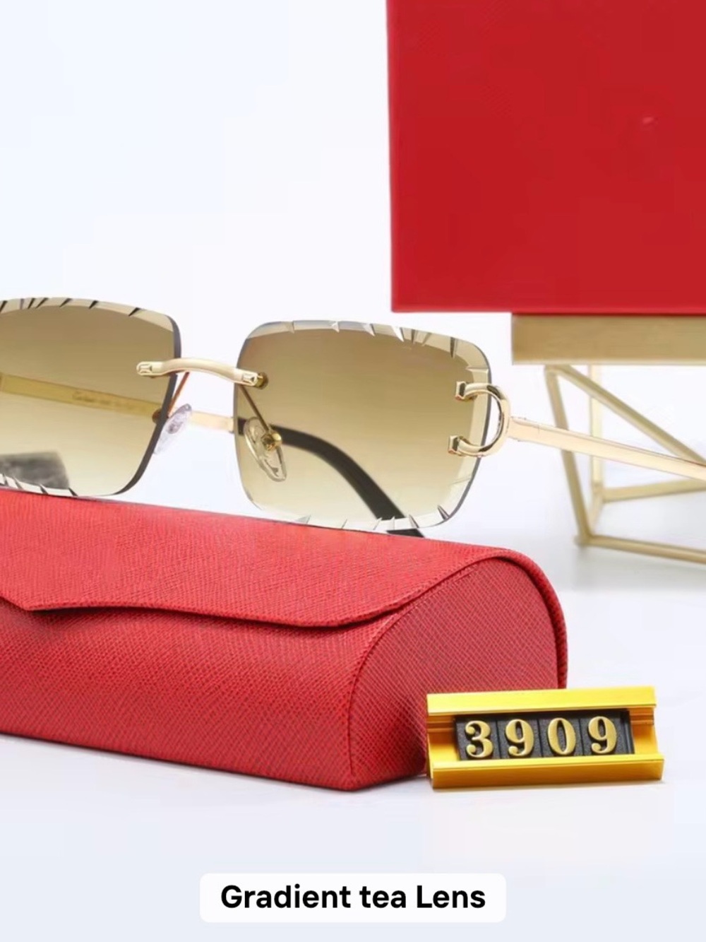 Gold Rimless Sunglasses with Gradient Tea Lenses- NO BOX